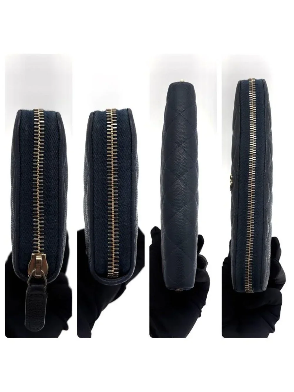 Chanel Quilted Caviar Leather Round Fastener Wallet Navy
